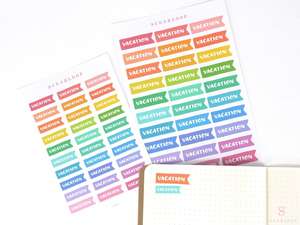 Vacation Vacay Brush Script Hand Lettered Banner Flag Bujo Planner Stickers: Rainbow