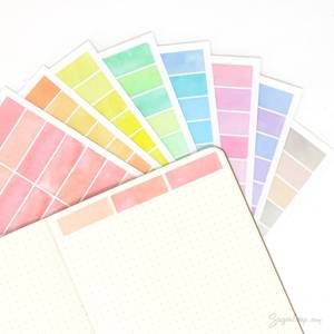 Essentials: Watercolor Wash Quarter Box Flag Label Bujo Planner Stickers: 0.5in (12 mm) Tall