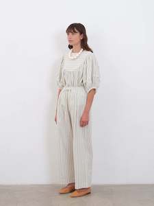 Cawley: Japanese Mugwasher Stripe Luna Trouser in Mint & Ecru