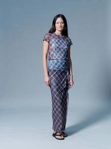 Bottoms: Cross Gather Skirt in Brown and Blue