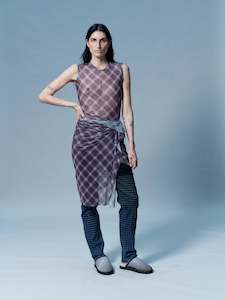 Dresses: Cross Gather Dress in Brown and Blue