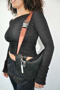 Bags: Suede Crossbody Slouch Bag in Black