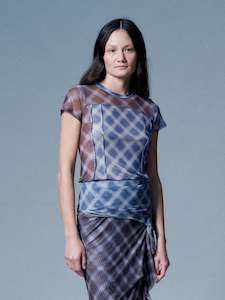 Verner: Criss-Cross Tee in Brown and Blue