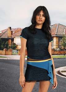 New Arrivals: Mesh Tee in Black over Blue