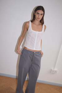 Button Frill Top in White