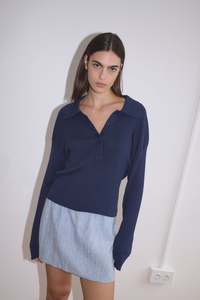 Tops: Polo Knit in Dark Blue