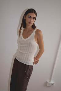 Tops: Neck Ruffle Knit in White