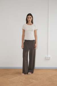 Bottoms: Double Belted Pant in Brown Stripe