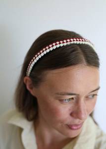Hats: Braided Headband in Cream/Raspberry