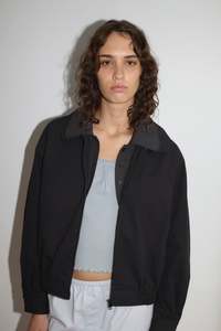 Tops: Collared Zip Jacket in Black Contrast
