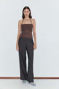 Pure Wool Zip Pant in Charcoal Stripe
