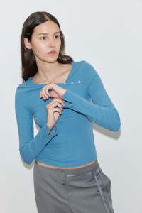 New Arrivals: Multi Button Top in Aqua