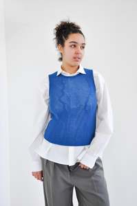 Tops: Slow Mesh Knit Fitted Vest in Bright Blue