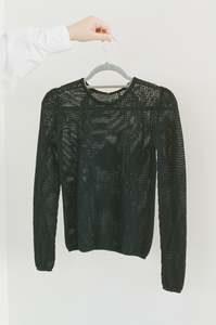 Tops: Slow Mesh Knit Longsleeve in Deep Black