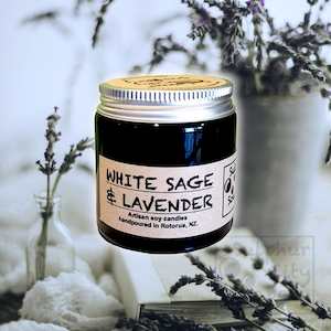 Soy Candles: White Sage & Lavender scented soy candle. 80g