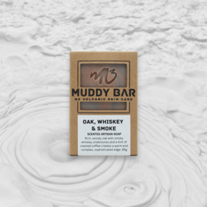 Muddy Bar Soap: OAK, WHISKEY & SMOKE SOAP, with volcanic clay.