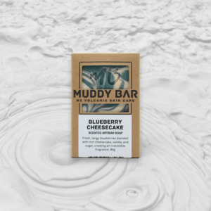 Muddy Bar Soap: BLUEBERRY CHEESECAKE SOAP, with volcanic clay.