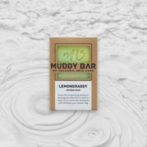 Muddy Bar Soap: LEMONGRASSY SOAP, with volcanic clay.