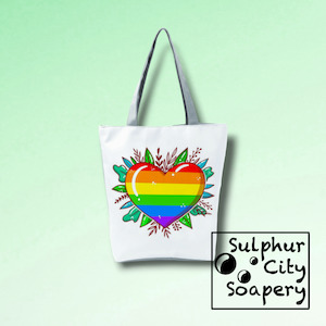 Proud As Punch: Pride Tote Bag - Leaves and Rainbow Love Heart