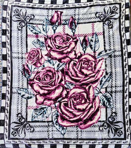 Gray Frame and Pink Florals - ‘Shadilon’ Mink Blanket (Double)