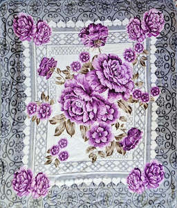 Gray and Purple Florals - ‘Shadilon’ Mink Blanket (Double)