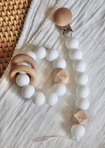 Essential Teether & Dummy Clip Bundle - White Wash