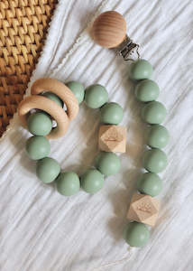 Essential Teether & Dummy Clip Bundle - Sea Foam Green