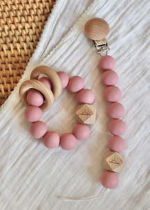 Essential Teether & Dummy Clip Bundle - Blush Pink