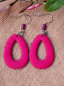Products: Magenta Hollow Oval Drop Earrings