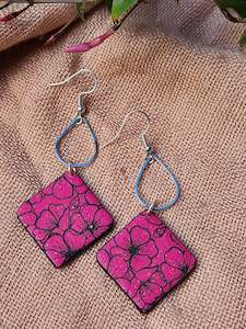 Products: Magenta Flower Printed Drop Earrings