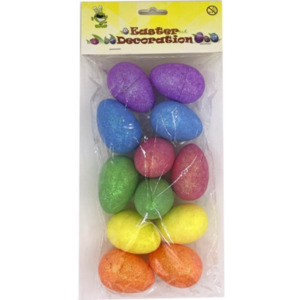 Polystyrene Glitter Eggs 12pc 3x5cm