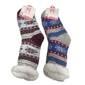 Ladies Snowflake Fluffy Anti Slip Socks 1pr