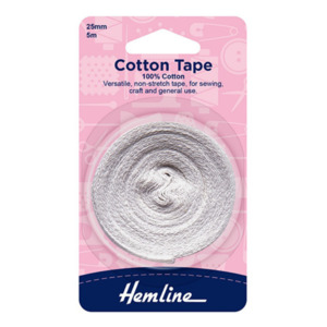 Sewing: Hemline Tape Cotton 25mm White