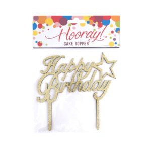 Cake Topper - Gold Glitter Happy Birthday