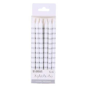 Candles Invites Loot Bags: Birthday Candles Silver Stripe 12pk