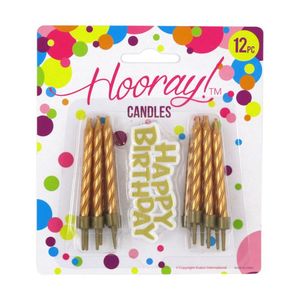 Candles Invites Loot Bags: Candle Happy Bday 12 Spiral Gold