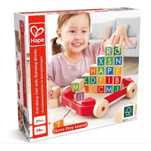 Educational: Hape - Pull Along Cart with Stacking Blocks