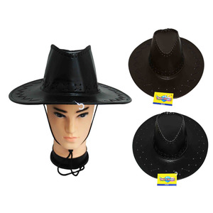 Costume Accessories: Cowboy Hat - Brown & Black Faux Leather