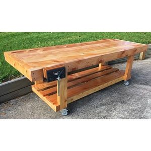 1.8m Flat Top Carpentry Bench with Woodwork Vice – Primary School (Macrocarpa)