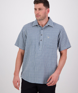 Products: Swanndri Paihia Men's SS Shirt-Tidal Teal Gingham Check - Sunset Surf & Turf