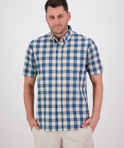 Swanndri Rings Beach Shirt-Lt Taupe/Tidal Teal - Sunset Surf & Turf