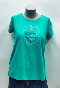 Women's Seaside Tee-Emerald - Sunset Surf & Turf
