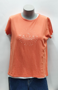 Waiuku Womens Sunrays Tee-Sunset Coral - Sunset Surf & Turf
