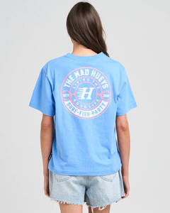 Mad Hueys Good Life Womens SS Tee-Cornflower Blue - Sunset Surf & Turf