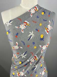 Printed Cotton Lycra: Printed Cotton Lycra - Grey Bunny - 150cm