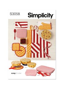 Sewing Patterns: Pattern - Simplicity - S3058 - Apron in One Size and Kitchen Accessories