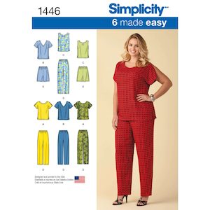 Sewing Patterns: Pattern - Simplicity - S1446 - Six Made Easy Pull on Tops and Trousers or Shorts for Plus Size