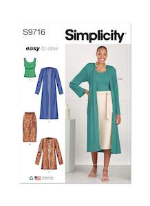 Pattern - Simplicity - S9716 - Misses’ Co-ordinate Knit Top, Cardigan and Skirt