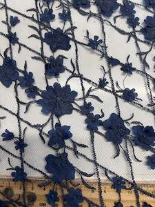 Designer Lace: Embroidery on Tulle - 142cm - 3D Navy Bliss