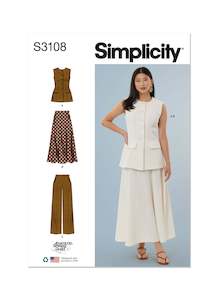 Pattern - Simplicity - S3108 - Misses’ Vest, Skirt and Trousers by American Sewing Guild